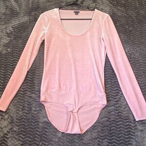 J.Crew/Jeans Pink Velvet Long-Sleeve Scoop Neck Bodysuit Womens size Small